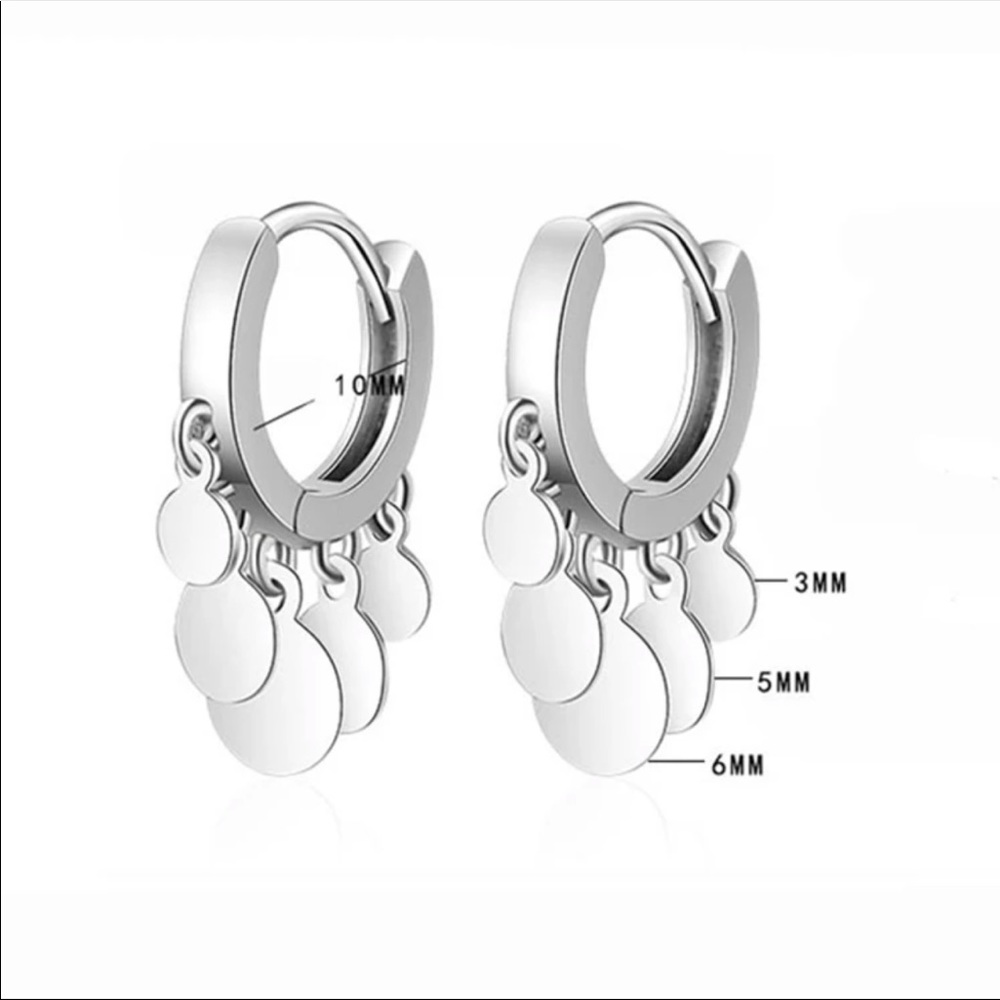 New Silver Gold Round Disc Tassel Earrings - Picture 4 of 6